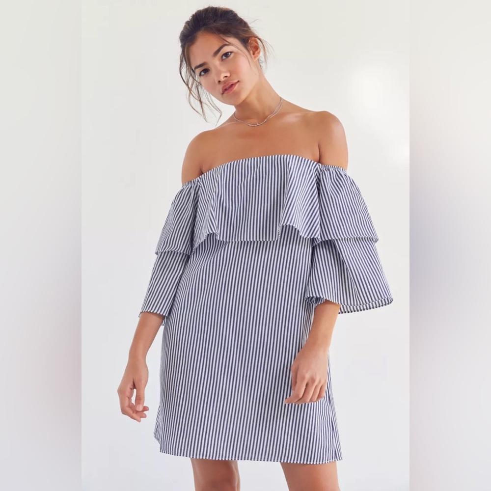 URBAN OUTFITTERS COOPERATIVE Striped Off The Shoulder Mini Dress